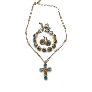 Mariana Multicolored Stones Cross Necklace Earrings Bracelet Jewelry Set